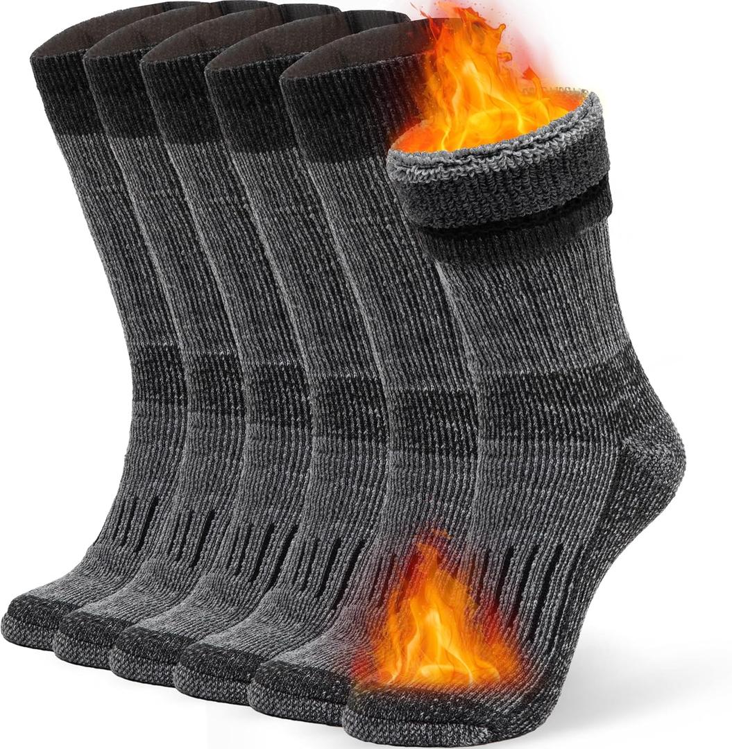 Alvada Warm Thermal Wool Socks for Winter Moisture Wicking and Breathable Cozy Boot Socks (Black, L)