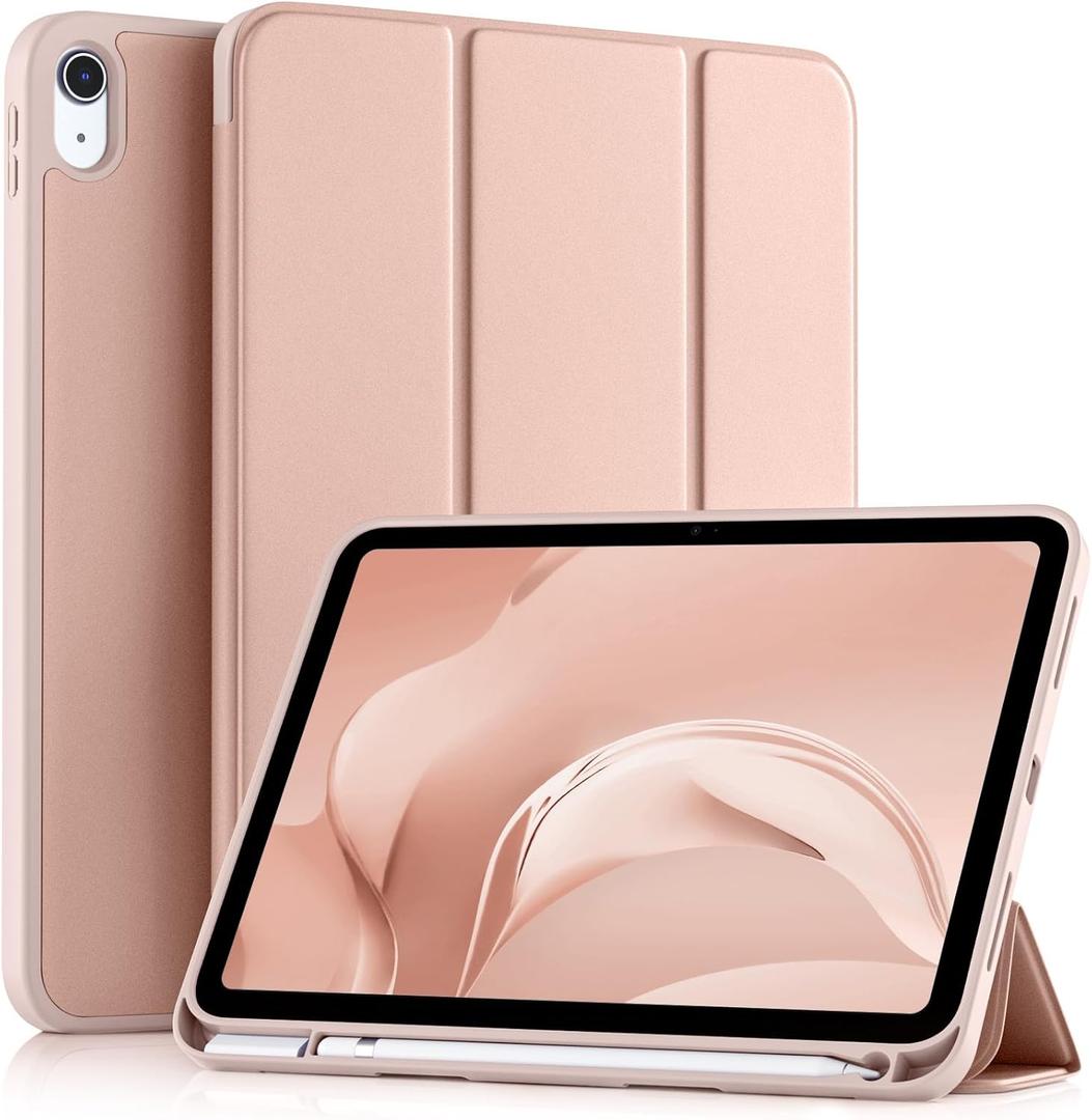 Akkerds Compatible with iPad (A16) 11th Generation Case 11 Inch 2025, for iPad 10th Generation Case 10.9 Inch 2022 with Pencil Holder, Slim Trifold Stand Protective Cover with Soft TPU Back, Rose Pink