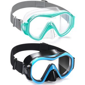 Supertrip Adult Swim Goggles Swimming Goggles with Nose Cover Elastic Fabric Strap Tempered Glass Snorkeling Gear for Adults (02-BlackBlue+LakeBlue)