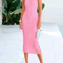 PRETTYGARDEN Summer Dresses for Women Sleeveless Bodycon Dress Textured Back Slit Sexy Cocktail Party Beach Vacation Clothes (Pink, XXL)