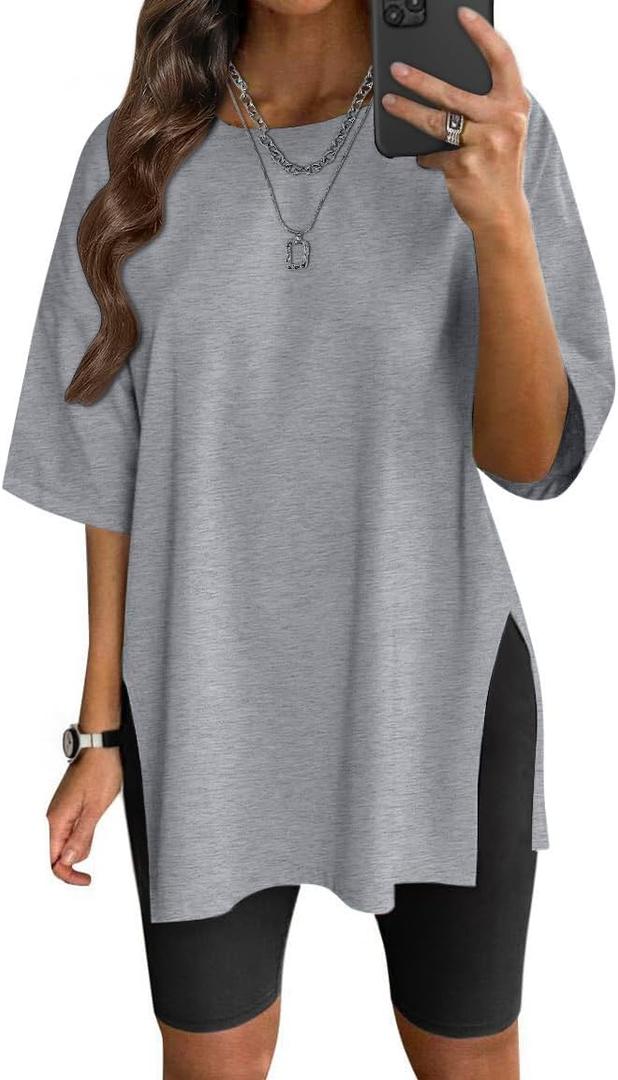 VNIRA Women's Summer Casual Short Sleeve Oversize Workout T-Shirt Tee Tops (Large)