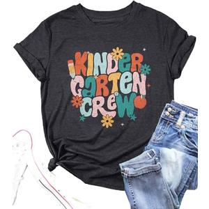 Teacher Shirt Women First Day of School T-Shirt Back to School Tshirt Kindergarten Crew Shirt Teacher Gift Tops Size S