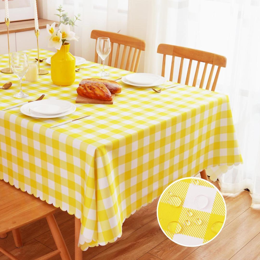 MANGATA CASA Yellow Gingham Tablecloth for Rectangle Tables-Checkered Table Cloth Waterproof Kitchen & Table Linens-Polyester Buffalo Plaid Wrinkle Free Table Cover(Light Yellow 60x84in)