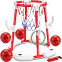 Floating Pool Basketball Hoop, 2-in-1 Basketball Pool Toys for Kids with 4 Balls 12 Rings, Summer Outdoor Swimming Pool Sports Game Water Play Toys for Kids Age 3-12