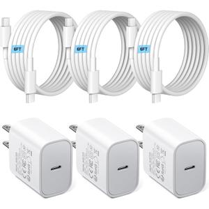 3pack Type C Charger 6FT Cable Fast Charging for iPhone 17/16/15,USB C Chargers Block 25W Super Fast for Samsung Galaxy S25/S24 S23 S22 S21/iPhone Air/17/17 Pro Max/iPhone 16/16 Pro Max/15 Pro Max
