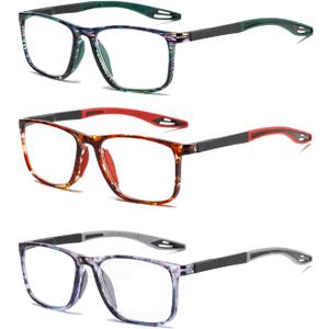 Hubeye TR90 Sports Reading Glasses for Men and Women Ultralight Flexible Anti-Blue Light ReadersPattern green+Pattern red+Pattern gray+0.0