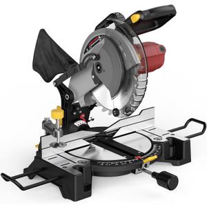 10-inch Compound Miter Saw, 5000RPM, 15 Amp, Single Bevel 0-45 with Extension Table, 36T Blade, Power Saw for Metal, Plastic, Wood, Laminates