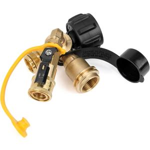 Stanbroil Propane Brass Tee with Type 1 Valve - Quick Disconnect and Disposable Cylinder Ports for Motorhome or RV