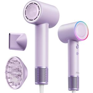 High-Speed Hair Dryer, 160,000 RPM Brushless Motor for Ultra-Fast Drying, 500M Ionic Negative for Frizz Reduce, Low Noise Thermo-Control Blow Dryer with Diffuser for Curly Hair Women and Men,Purple