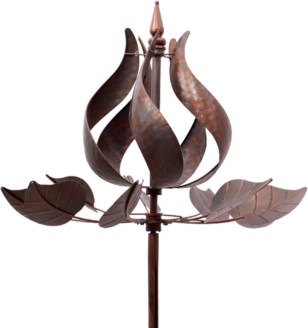 Wind Spinners Outdoor - Large Tulip Metal Bronze Color Wind Sculptures & Spinner, Kinetic Gift Ideal Windmill Decor for Garden and Yard (75 inch Height)