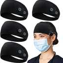 ABAMERICA Headbands with Button for Mask, Wide Nurses Headbands Non Slip Elastic Ear Protection for Women Men Doctors Sweatband Headband 4 Pack