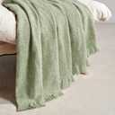 BOURINA Faux Cashmere Fringe Throw Blanket Decorative Lightweight Throw Soft Cozy for Bed or Sofa Outdoor Blanket, 50" x 70" Mint