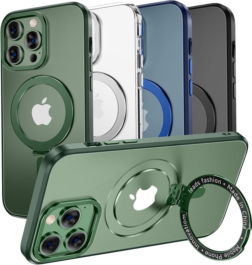 MAGIC JOHN for iPhone 11 Pro Max Case, Compatible with Magsafe, With Magnetic Metal Stand, Military Grade Shockproof, Anti Yellowing, Translucent Matte Back With Soft Edge, Green