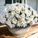 Juxdp 16 Bundles Artificial Camellia for Front Door Outside - Faux UV Resistant Real Looking Camellia Flowers Fake Silk Bouquets Plants for Garden Window Farmhouse Home Spring Summer Decor (White)