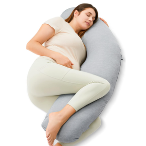 Momcozy Pregnancy Pillows for Side Sleeping, J Shaped Maternity Body Pillow for Pregnancy, Soft Pregnancy Pillow with Jersey Cover for Head Neck Belly Support, Grey