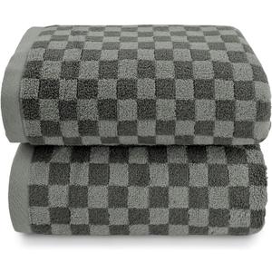 Jacquotha Pack of 2 Cotton Bath Towels (Grey Checkered), Ultral Soft Shower Towels Bathroom Essentials Large Size 54 x 28, Luxury Medium Thickness Comfort