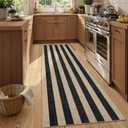 Lahome Elance Striped Easy Jute Kitchen Runner, 2x8 Washable Runner Rug for Hallway Entryway, Farmhouse Non Slip Non Shedding Black Indoor Outdoor Carpet for Entry Porch