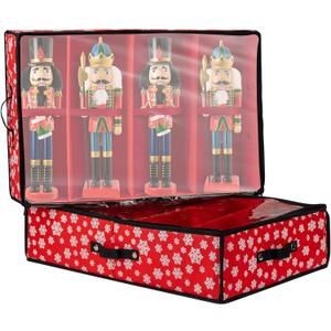 2 Pack Durable Christmas Nutcracker & Holiday Figures Storage Box with Clear Lid - Adjustable Dividers Hold 4 Figurines Up to 16 - Ornament Storage Container for Holiday Decor Accessories