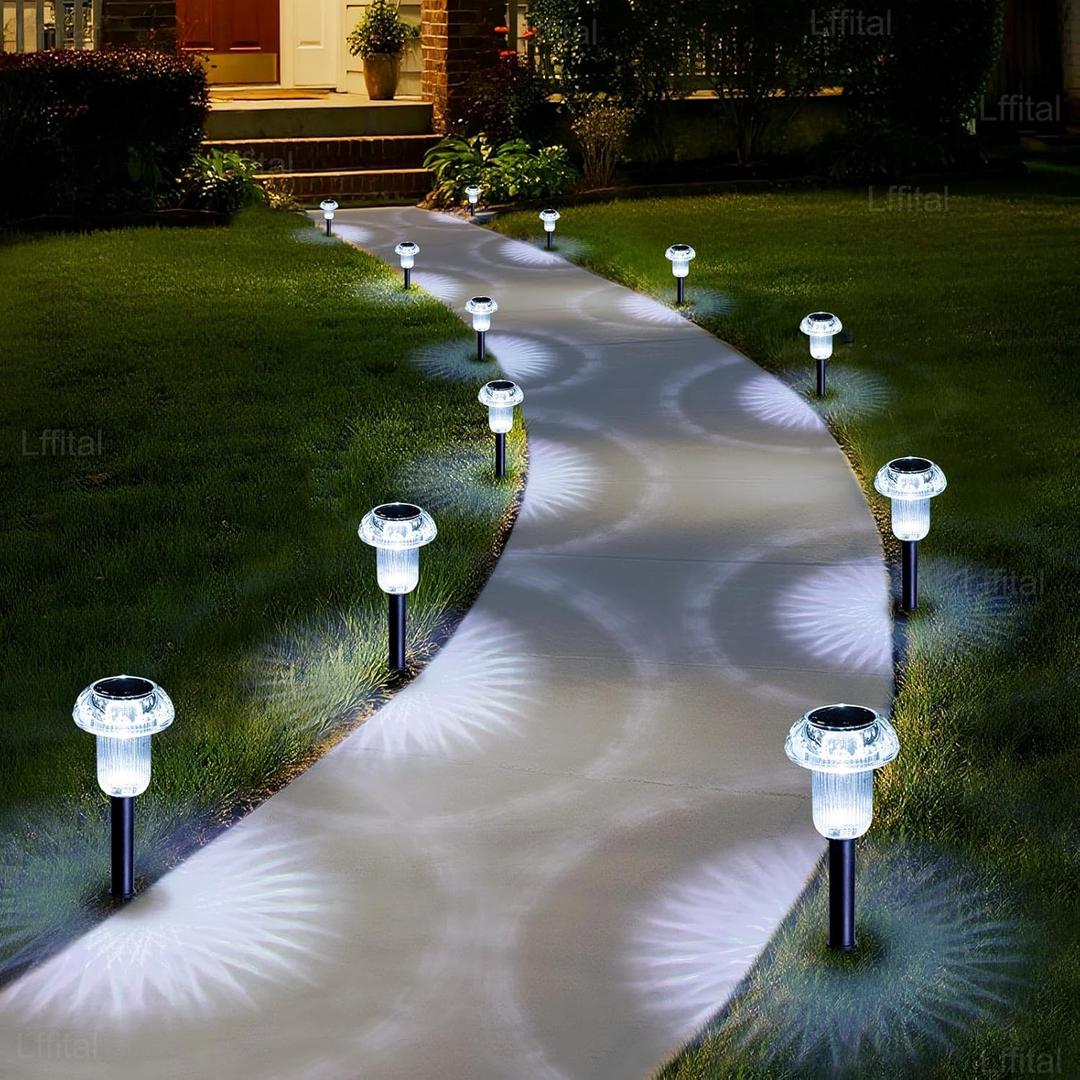 Lffital Solar Lights Outdoor 8 Pack Solar Pathway Lights Outdoor 6000K Cold White LED Waterproof Mushroom Lighting Stake for Outside, Yard, Garden, Path, Lawn, Driveway, Patio, Landscape Decorations