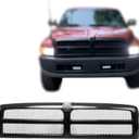 Replacement Parts Front Grille Grill Assembly With Black Shell Frame With Black Honeycomb Insert Compatible With Dodge Ram 1500 1994-2001 Ram 2500 3500 1994-2002 Pickup Truck