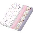 bimocosy Mini Crib Sheets,Pack and Play Sheets for Baby Girl Boy 4 Pack,Size 38"x 26" for Playard Mattress,Portable Mini Crib,Soft Pack N Play Sheets Fitted,Butterfly/Floral/Pink/Purple
