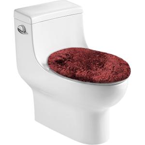 Popular Bath ST. Lucia Single Toilet Seat Lid Cover Size 18" x 18", Soft Long Toilet Seat Lid Plush Microfiber Water Absorbent Carpet Thick Luxury Floor Burgundy