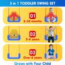3-in-1 Toddler Swing Set, Baby Swing with Safety Belt, Indoor/Outdoor, Easy to Assemble Kids Swing Seat with Sturdy Metal Stand for Playground, Backyard and Nursery, Blue Yellow