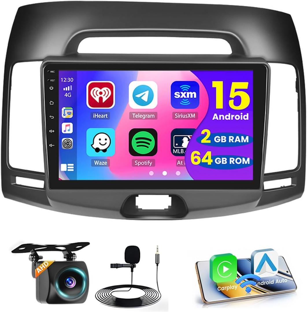 2+64GB Android 15 Car Radio for Hyundai Elantra 2007-2010 Wireless Carplay Android Auto, 9" Touch Screen Car Stereo GPS Navi, WiFi, Bluetooth, Backup Camera, FM RDS Radio, EQ DSP, SWC