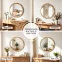 Decorative Rattan Wall Mirror, Boho Bathroom Modern Makeup, Rustic Wall Bohemia Mirrors for Bedroom, Living Room, Vanity Versatile Farmhouse, Nursery, Bathroom (Round 28“x28”