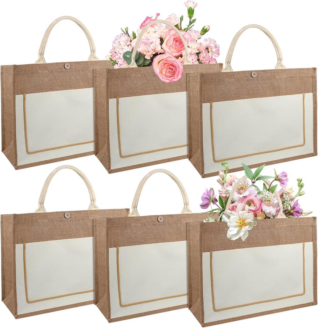 Large Jute Tote Bags with Handles Reusable Burlap Gift Bags for Beach, Shopping, Travel, Bridesmaids