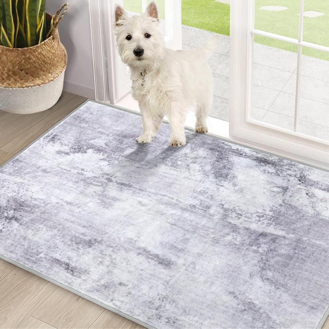 COMSLE Door Mat, Front Door Mat Indoor for Entrance Faux Wool Absorbent Non Slip Modern Throw Rug for Entryway Hallway Muddy Paws - Pet Friendly, 32x48 Inches,Modern Gray Machine Washable