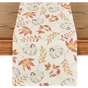 Artoid Mode Orange Pumpkins Fall Maple Leaves Fall Table Runner, Seasonal Autumn Kitchen Dining Table Decoration for Home Party Decor 13x90 Inch