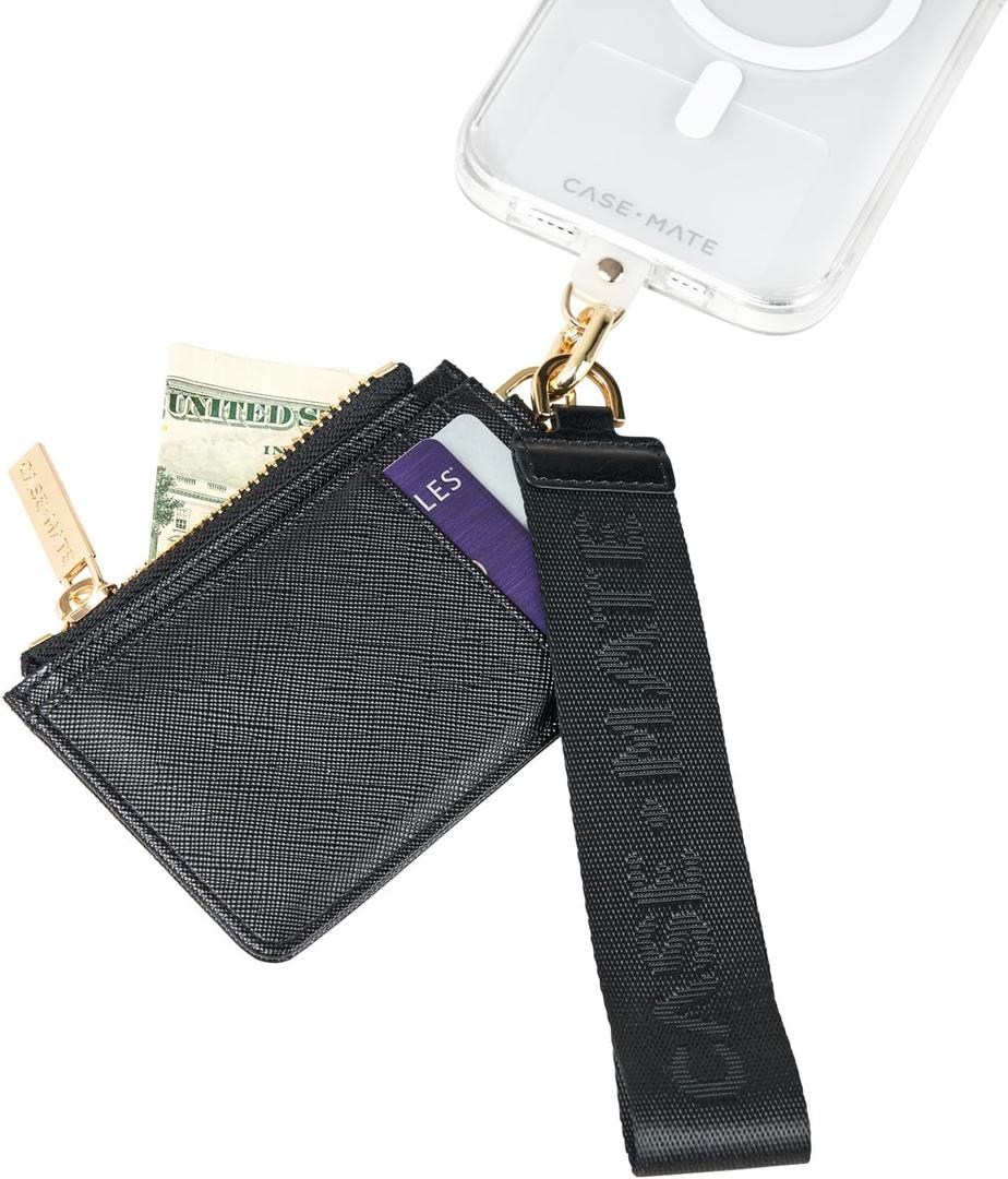 Case-Mate Phone Charm w/Detachable Keychain Wallet (Card Holder) - Anti Theft Phone Strap - Hands-Free iPhone Wrist Strap for Women - Keychain Wristlet Wallet - Black