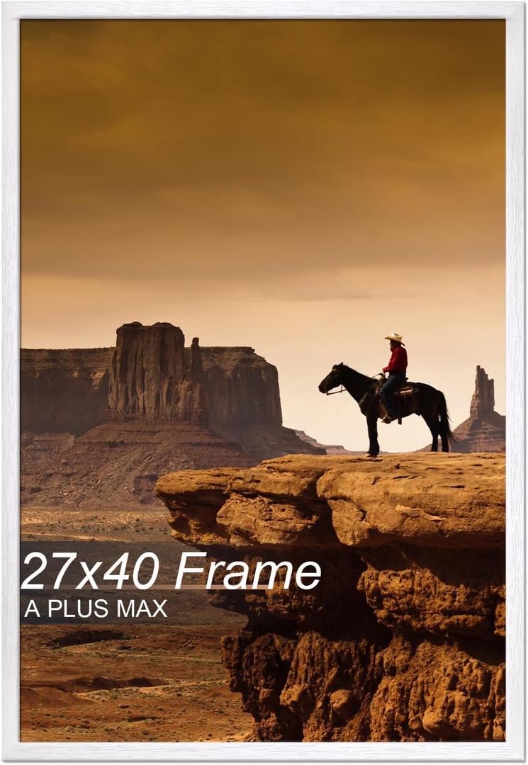 A PLUS MAX 27x40 Picture Frame White Light Weight Wall Mount | 27 x 40 Inch White Wood-grain Engineered Wood Material Frame for 27by40 Rectangular Photo Poster - 1 Pack/White/27x40