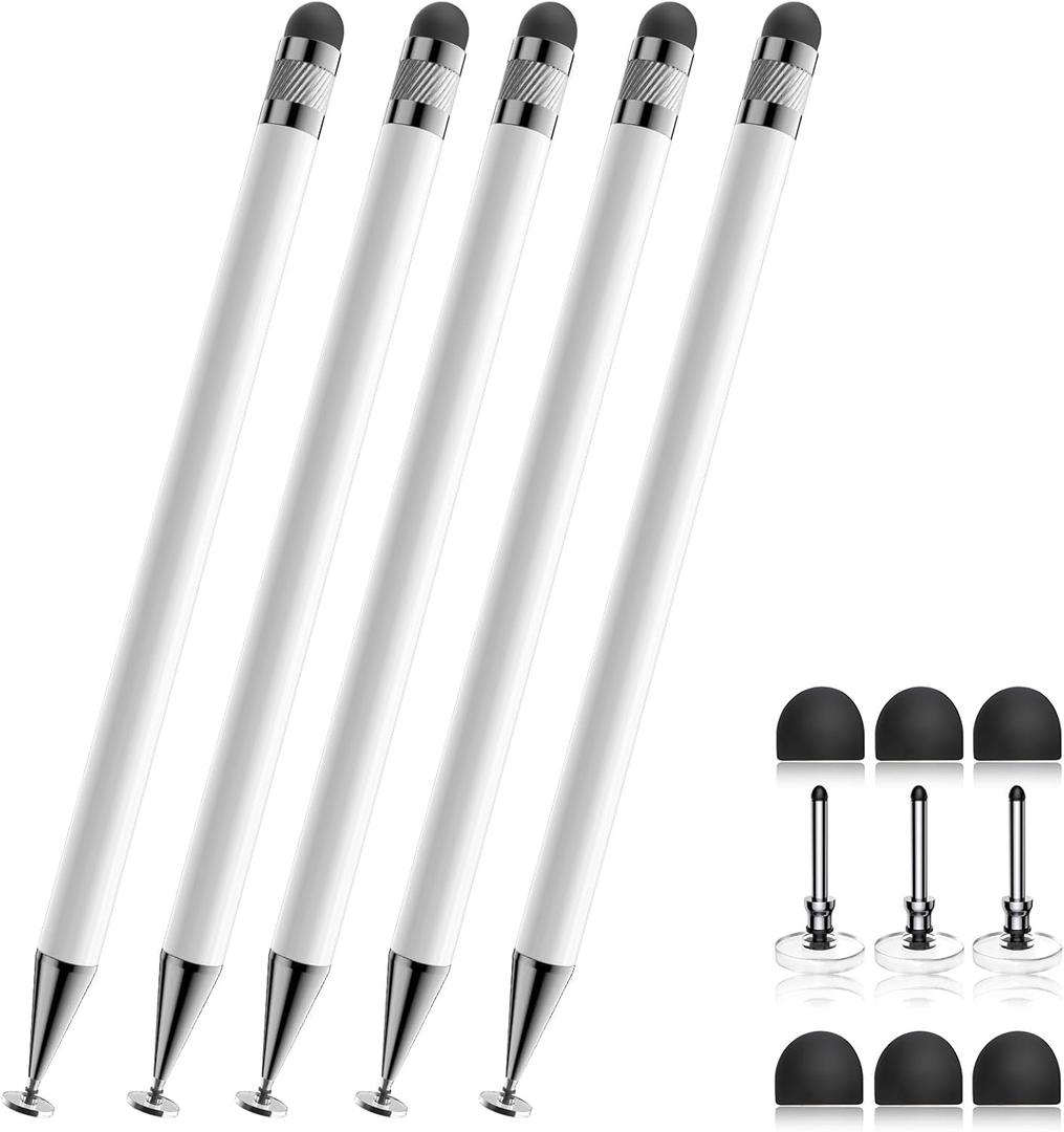 Bopomofo Stylus (5 Pcs), 2-in-1 Stylus Pen for Touchscreen, High Precision and Sensitivity, Suitable for iPhone/iPad/Android Tablets, Compatible with Touch Screens, White