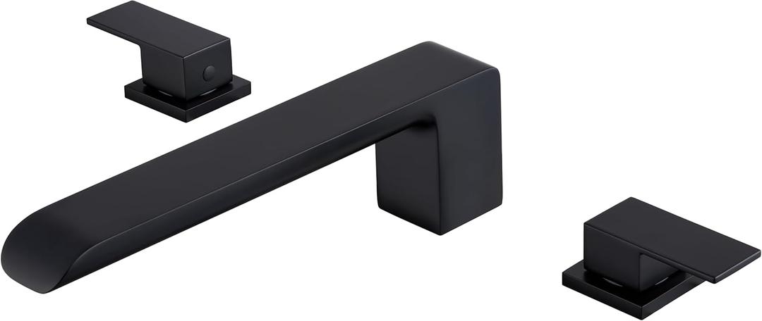 SITGES Minimalist Square-Shaped Bathtub Faucet,2-Handle Widespread Roman Tub Faucet with 11-Inch Spout Reach,High-Flow Deck Mount Bath Faucet Set,Valve Included,Matte Black