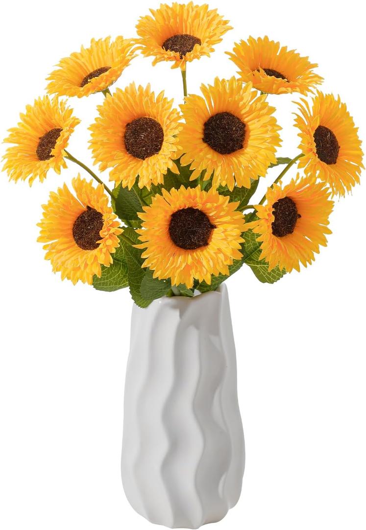 10Pcs Artificial Sunflower with Stems  Single Long Stem Silk Sunflower, Lifelike Yellow Fake Sunflower for Vase DIY Bouquet Wedding Centerpieces Party Garden Home Dcor