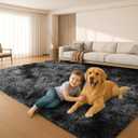 6x9 Rugs for Living Room, Rugs for Bedroom,Plush Fluffy Carpet, Non-Slip Upgrade Dark Grey Rug,Can Also be Used in Home Decor Aesthetics,Kids Rooms and Dorm Rooms. (Black & Gray Tie-dye)