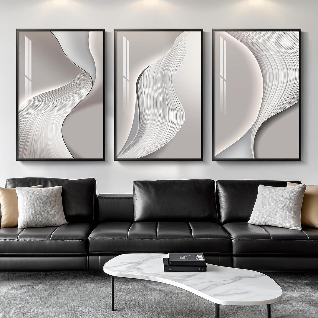 Large Framed Modern Abstract Wall Art for Living Room, Minimalist Bright Style Prints Wall Paintings Artwork for Walls, Silver Gray Contemporary Luxury Pictures for Hallway, Office Wall Decor 24x36 In, 24" W X 36" H X 3pcs