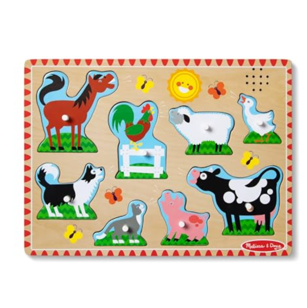 Melissa & Doug Farm Animals Sound Puzzle - Wooden Peg Puzzle with Sound Effects (8 pcs) Pack of 2