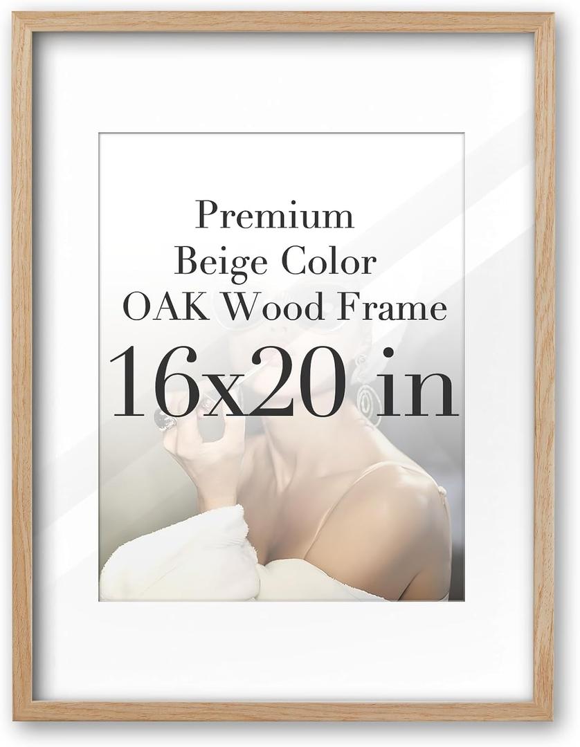 16x20in Natural OAK Wood Picture Frame with Mat Narrow Border