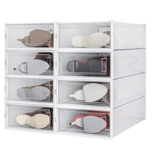 PARANTA 8-Piece Boot and Shoe Storage Box, Stackable Clear Plastic Shoe Box, Space-Saving Shoe Organizer for Boots, Sneakers, and High Heels, White, 20.5" x 12.5" x 5.5" （Single Box）