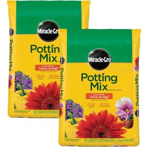 Miracle-Gro Potting Mix, For Container Plants, Flowers, Vegetables, Shrubs, Annuals, Perennials, Feeds up to 6 Months, 1 cu. ft., 2-pack