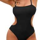 Blooming Jelly Womens Sexy One Piece Swimsuit Cut Out Backless Monokini Swimsuits Scoop Neck Cheeky Bathing Suit (Small, Black)
