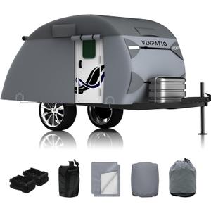 Teardrop Camper Cover, Travel Trailer Cover Fits 8'-10' Trailers, 7 Layers Top Heavy Duty Camper Cover with Windproof Strap, RV Cover