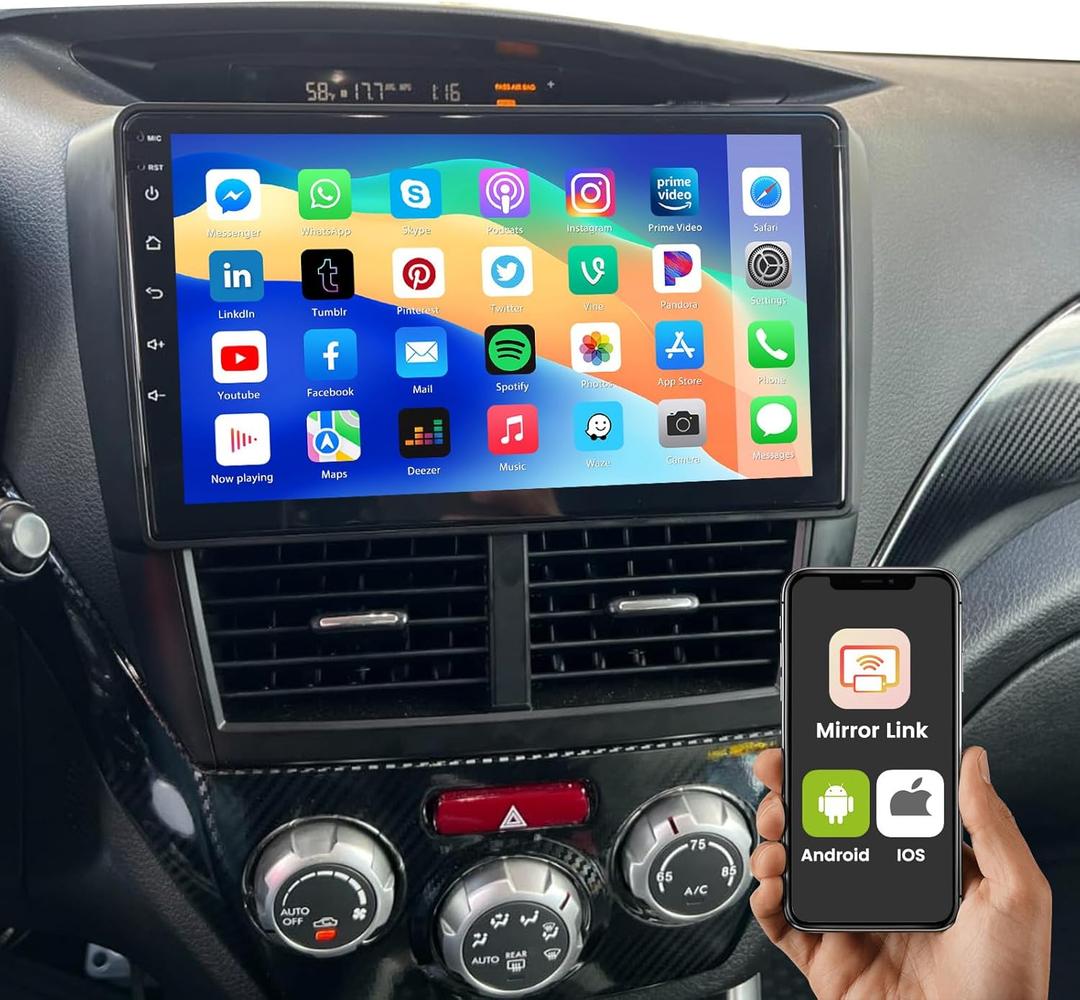 Android 15 Car Stereo for Subaru Forester Impreza WRX STI 2008 2009 2010 2011 2012, 9 inch 1+32G Touchscreen Car Radio with Mirror Link GPS WiFi Bluetooth FM RDS Radio Hands-Free, Backup Camera Mic, Black