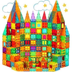 CuteTiger Magnetic Tiles, Magnet Tiles, 100 Pcs Magnetic Building Blocks No Cars, Square Building Castle, Preschool Toys, STEM Stacking Construction Montessori Toys for Kids
