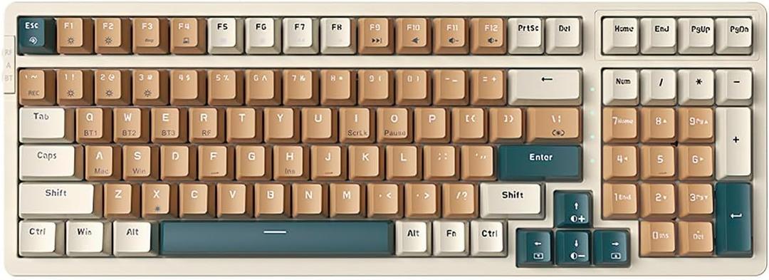 Qisan Wireless/Wired Mechanical Keyboard, Triple Mode 2.4G/USB-C/BT Wireless Gaming Keyboard, 100 Keys (98%) US Layout Blue Switch Rechargeable RGB Backlit Keyboard | Brown Combo (Blue Switch-Brown Combo)