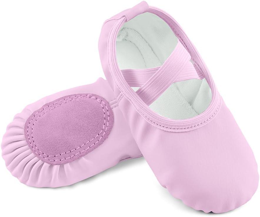 EQSJIU Girls Ballet Shoes for Dance PU Leather Toddler Little Bid Ballerina Slippers, 3T