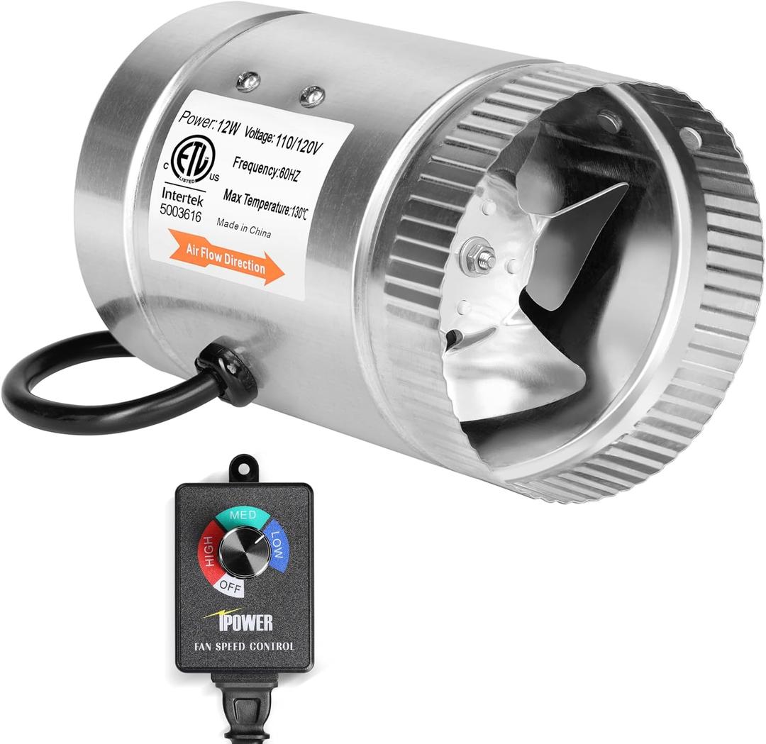 iPower 6 Inch Inline Booster Duct Fan with Speed Controller, 240 CFM HVAC Exhaust Ventilation Blower, Low Noise for Grow Tent, Attics, Basements, Bathrooms and Kitchens, 6 Inch Fan+Speed Controller, New